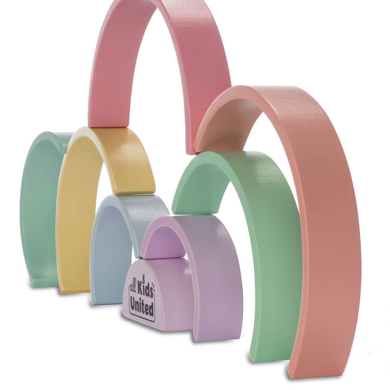 all Kids United Lernspielzeug Bunter Holz-Regenbogen (Steck-Spielzeug), Bogenbrücke aus Bausteinen