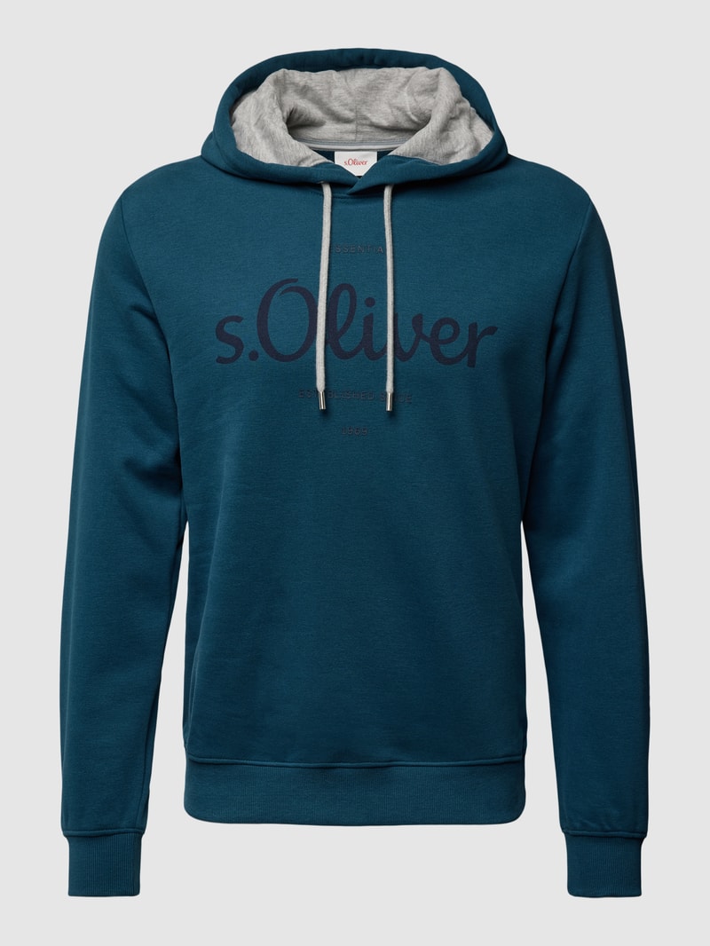 Hoodie mit Logo-Print und Kapuze mit Tunnelzug in smaragdgrün