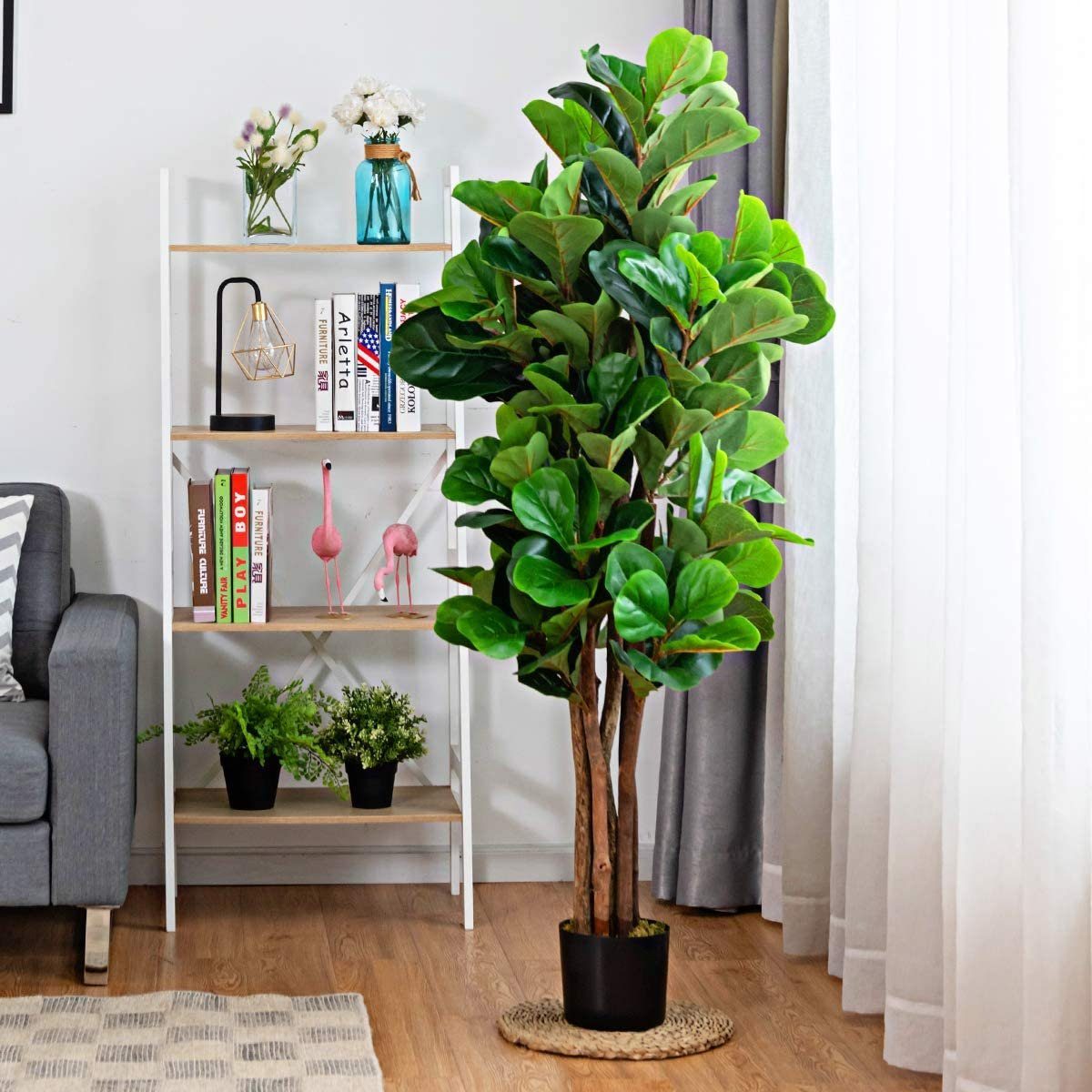 Kunstpflanze Künstlicher Feigenbaum, COSTWAY, 1,5m, mit Blumentopf