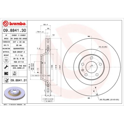 09.8841.31 BREMSSCHEIBE BREMBO VA  VP1 - ATU