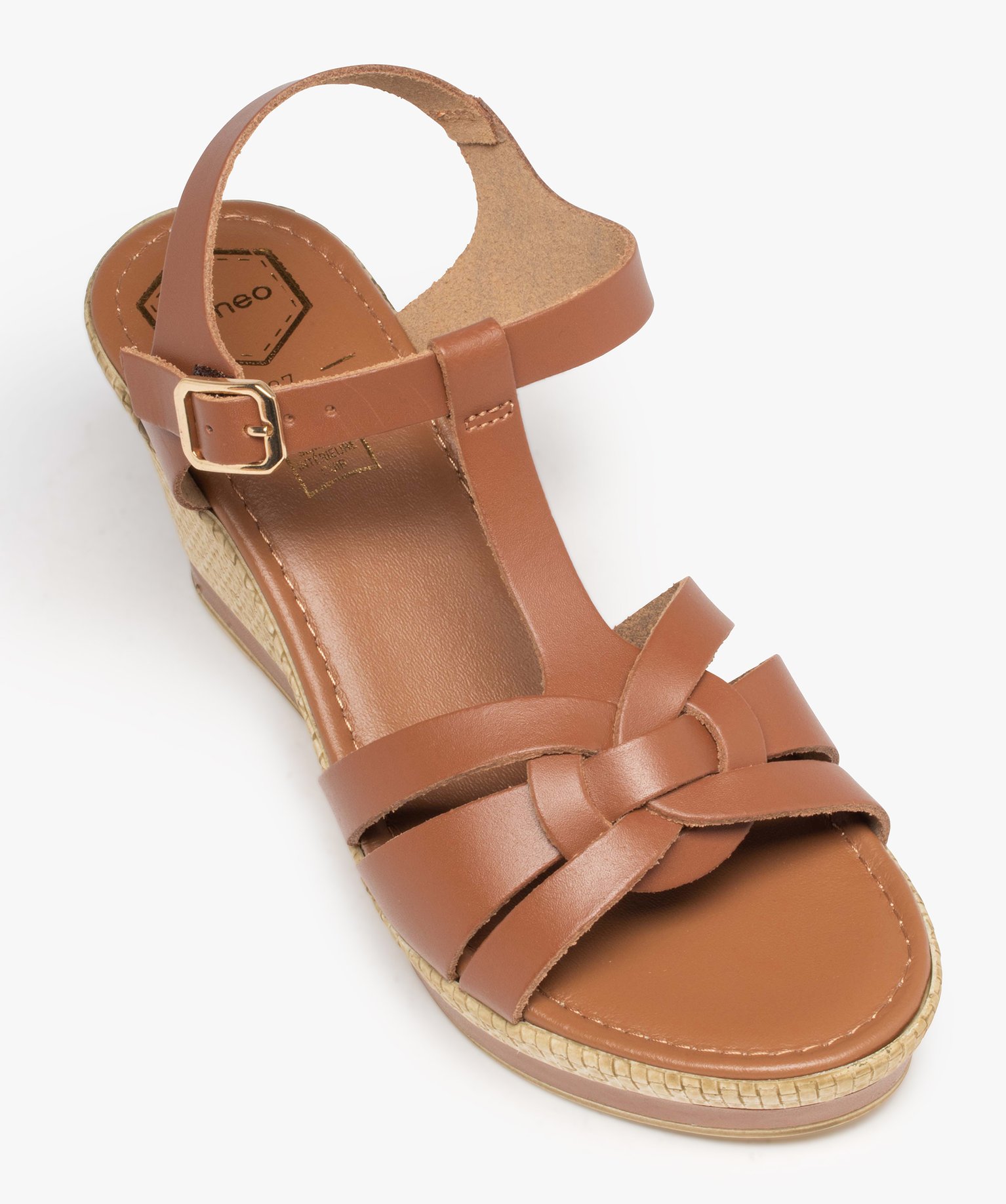Sandales femme compensées dessus cuir uni - Tanéo camel | GEMO
