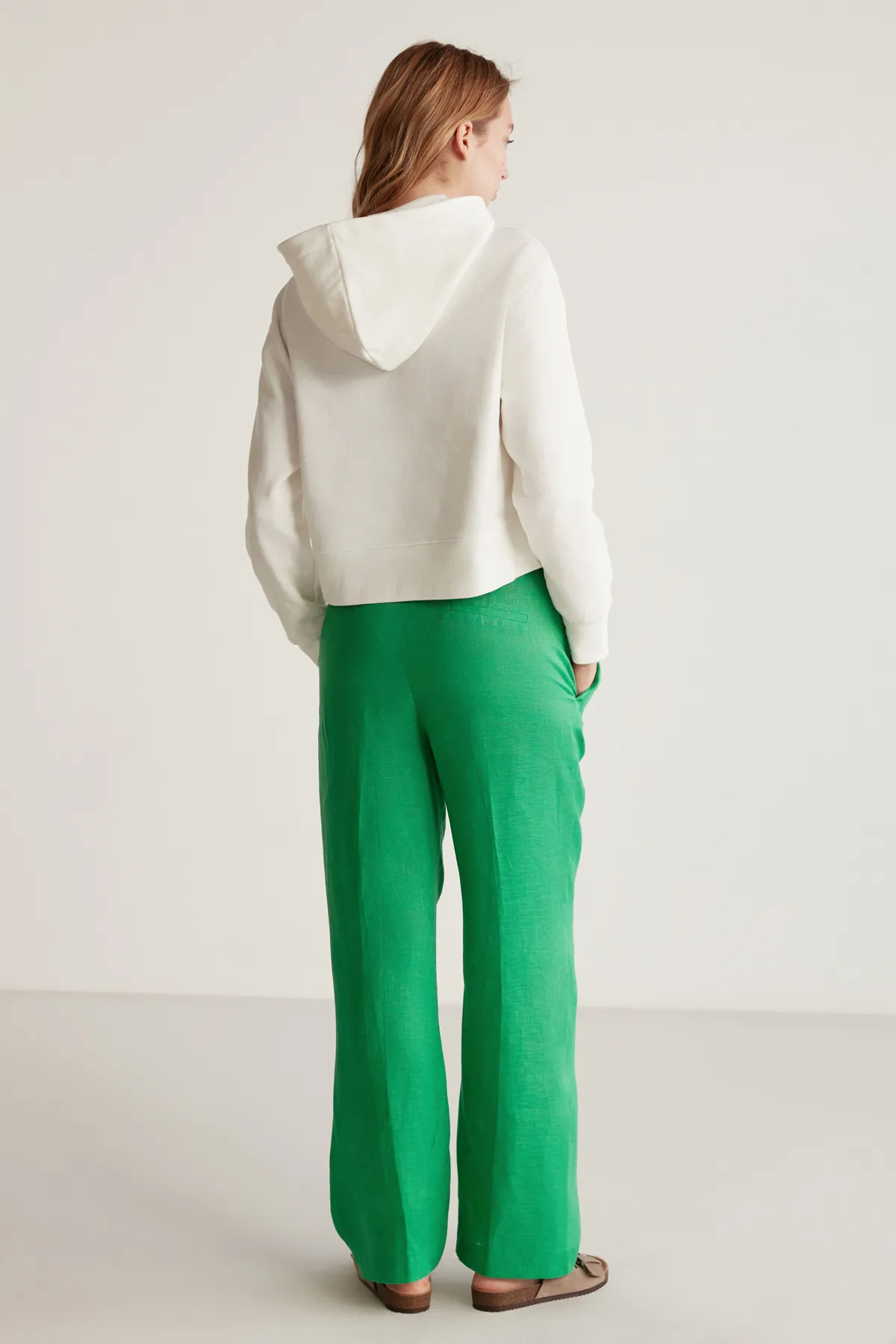 GRIMELANGE  Sadıe Damen-Hose aus 100 % Leinen, entspanntes Muster, grün, mit elastischem Bund