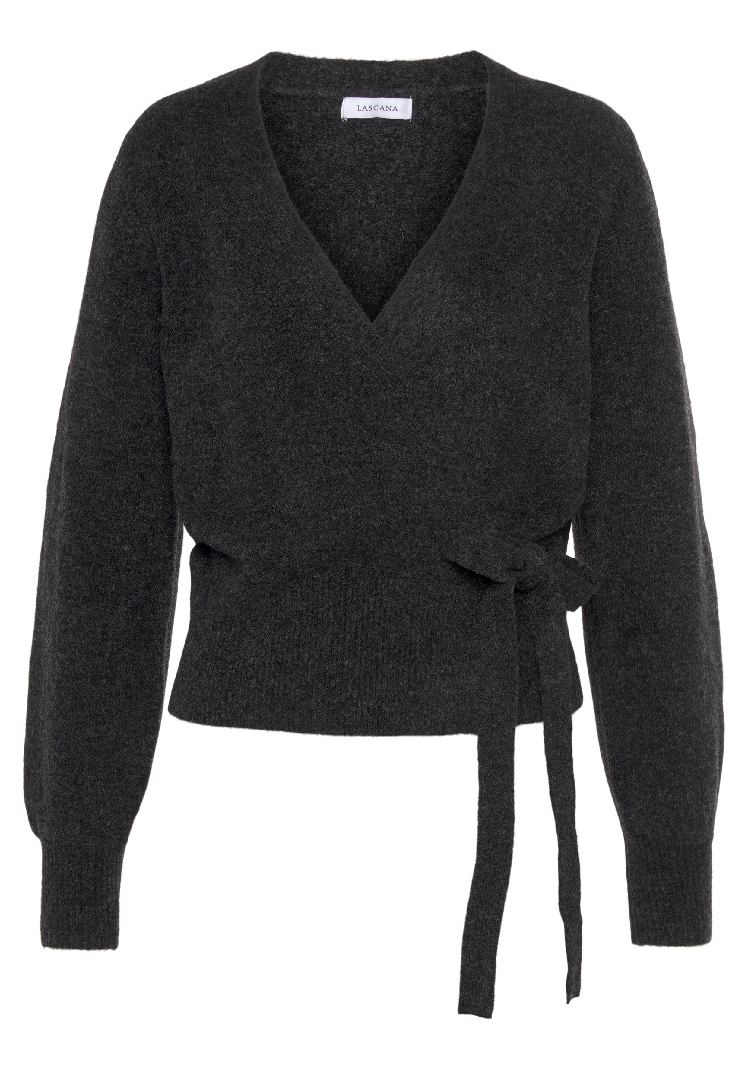 LASCANA Wickelstrickjacke -Strickjacke mit Bindeband und breitem Rippbündchen, Loungewear