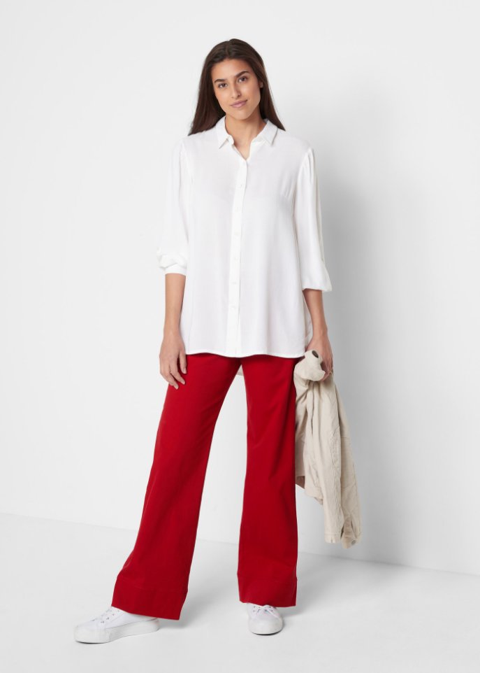Twillhose mit ausgestelltem Bein und High-Waist-Bequembund