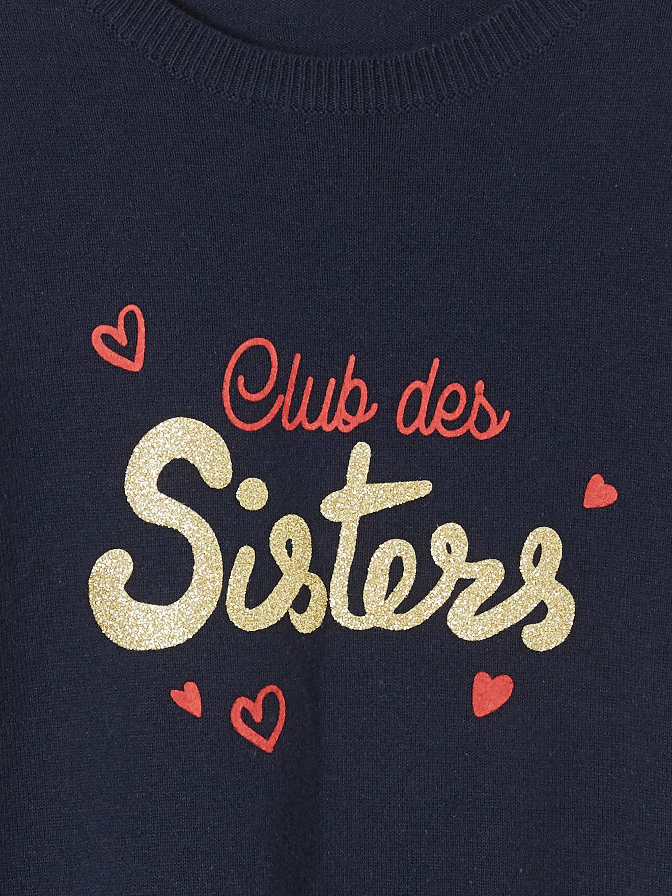 Pull à message Basics fille message irisé en relief marine club des sisters