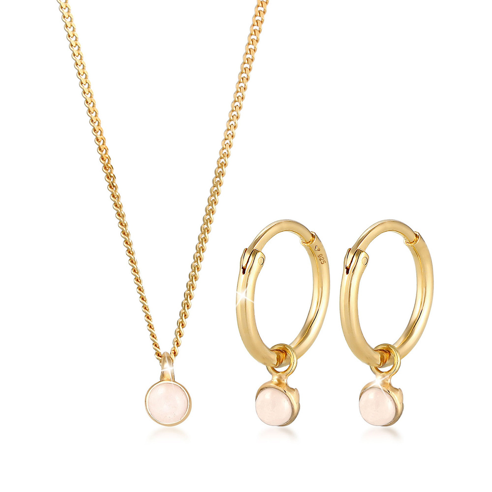 Elli PREMIUM Elli PREMIUM Ensemble de Bijoux Pendentif Créole Femme Minimal Elégant avec Quart Bijoux