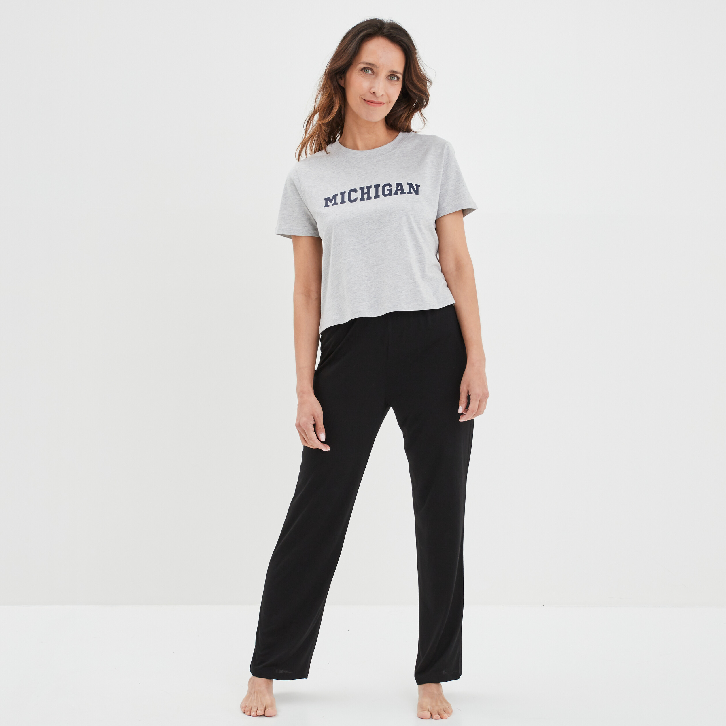 T-shirt pyjama manches courtes coton gris clair femme | La Halle