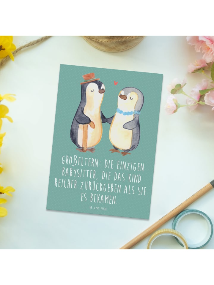Mr. & Mrs. Panda Postkarte Großeltern Babysitter mit Spruch in Meeresbrise günstig kaufen onesize