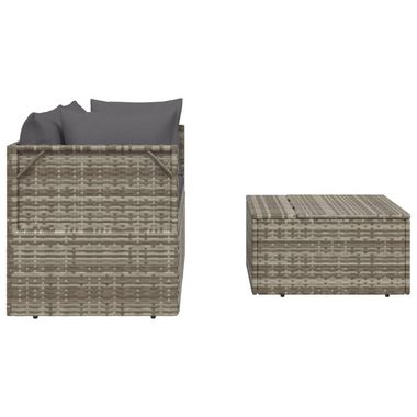 vidaXL Loungesofa 3-tlg. Garten-Lounge-Set mit Kissen Grau Poly Rattan, 1 Teile
