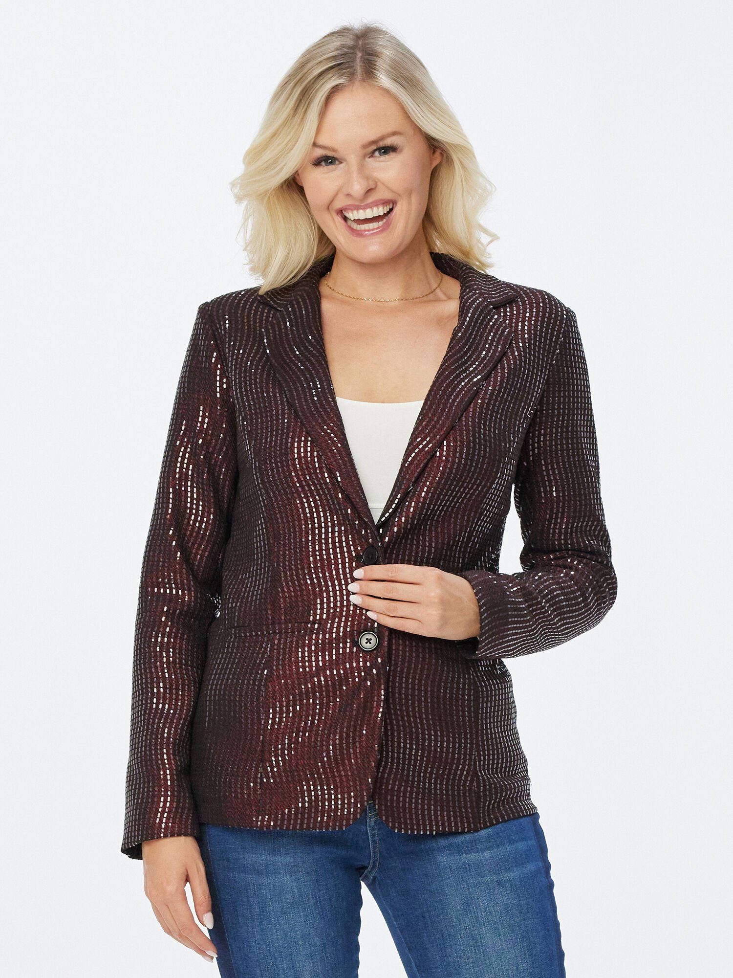 Sarah Kern Kurzblazer Freizeitblazer elastisch mit glitzernden Pailletten