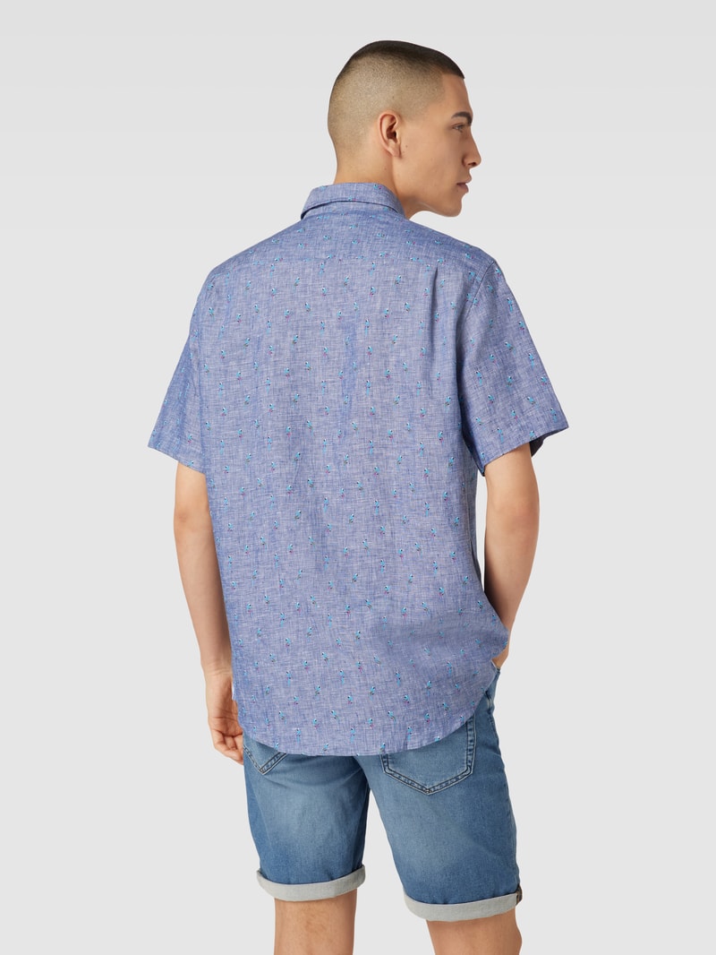 Regular Fit Freizeithemd aus Leinen mit Allover-Muster in rauchblau