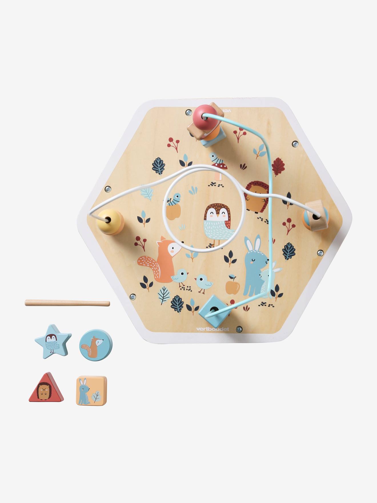 Grand cube d'activités hexagonal Les amis de la forêt en bois FSC® beige