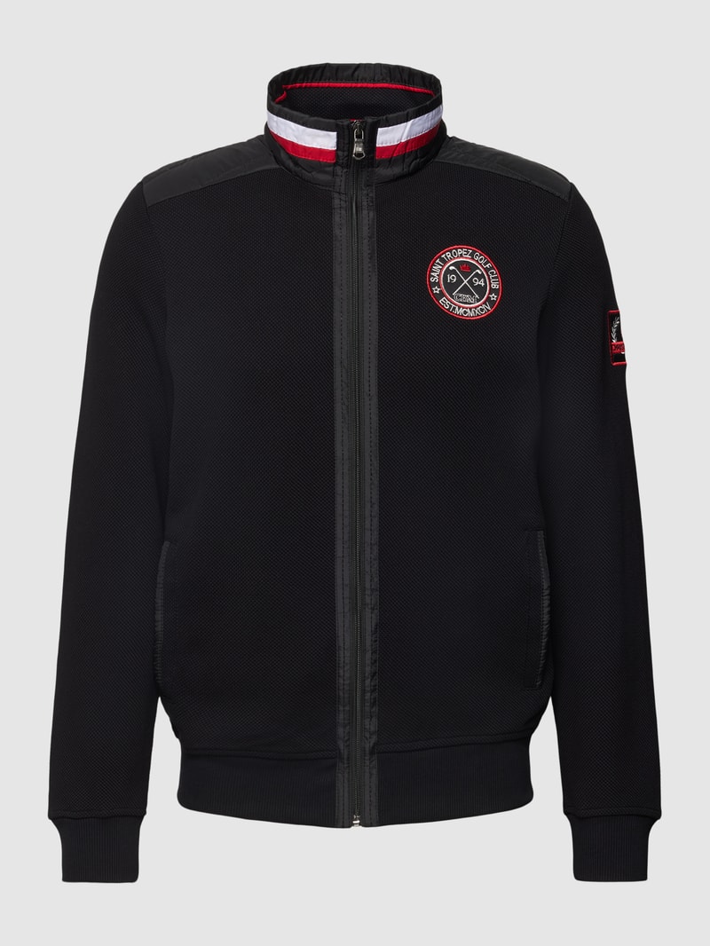 Sweatjacke mit Label-Patch in schwarz