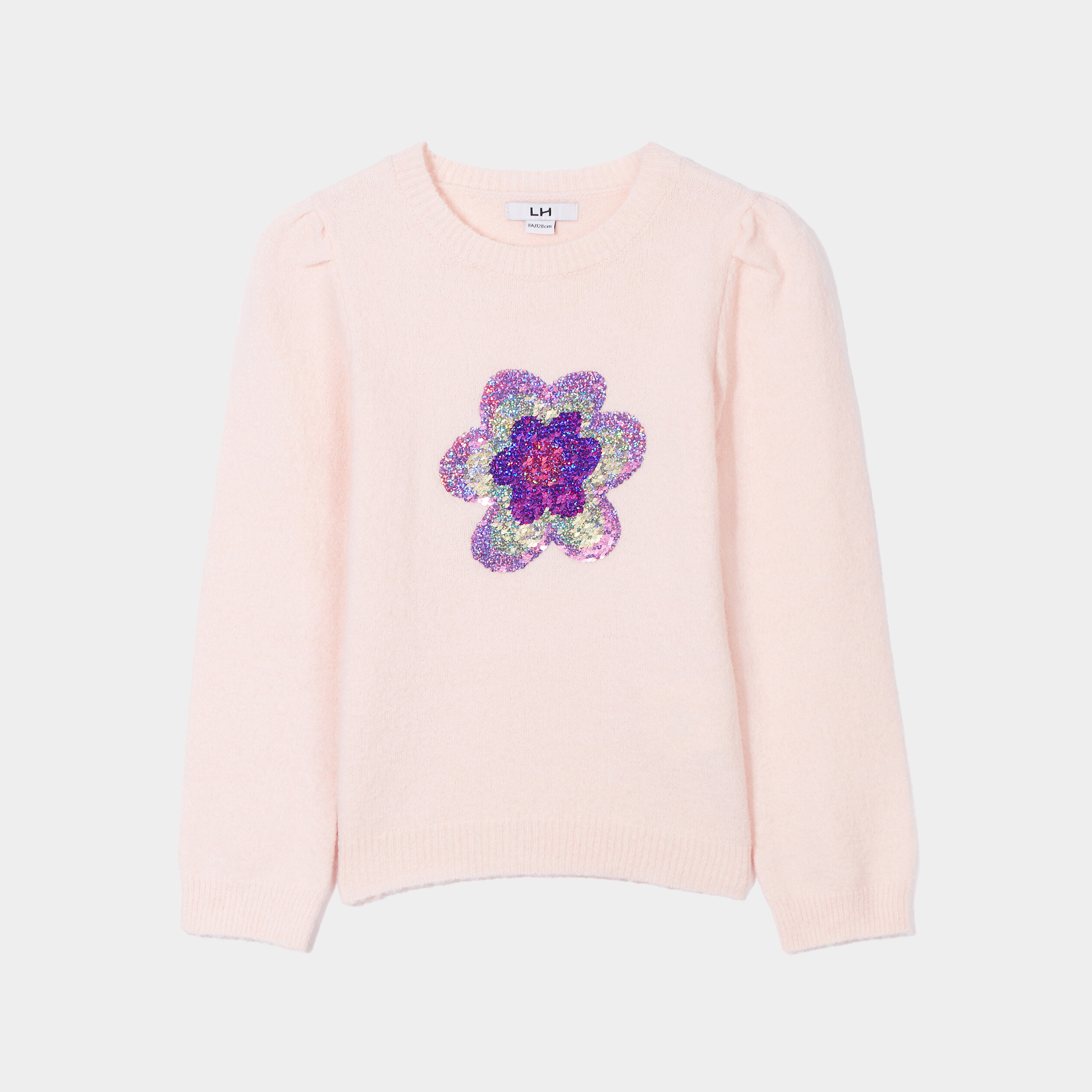Pull col rond avec sequins vieux rose fille | La Halle