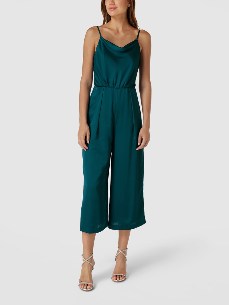 Cocktail-Jumpsuit mit Schalkragen in dunkelgrün meliert
