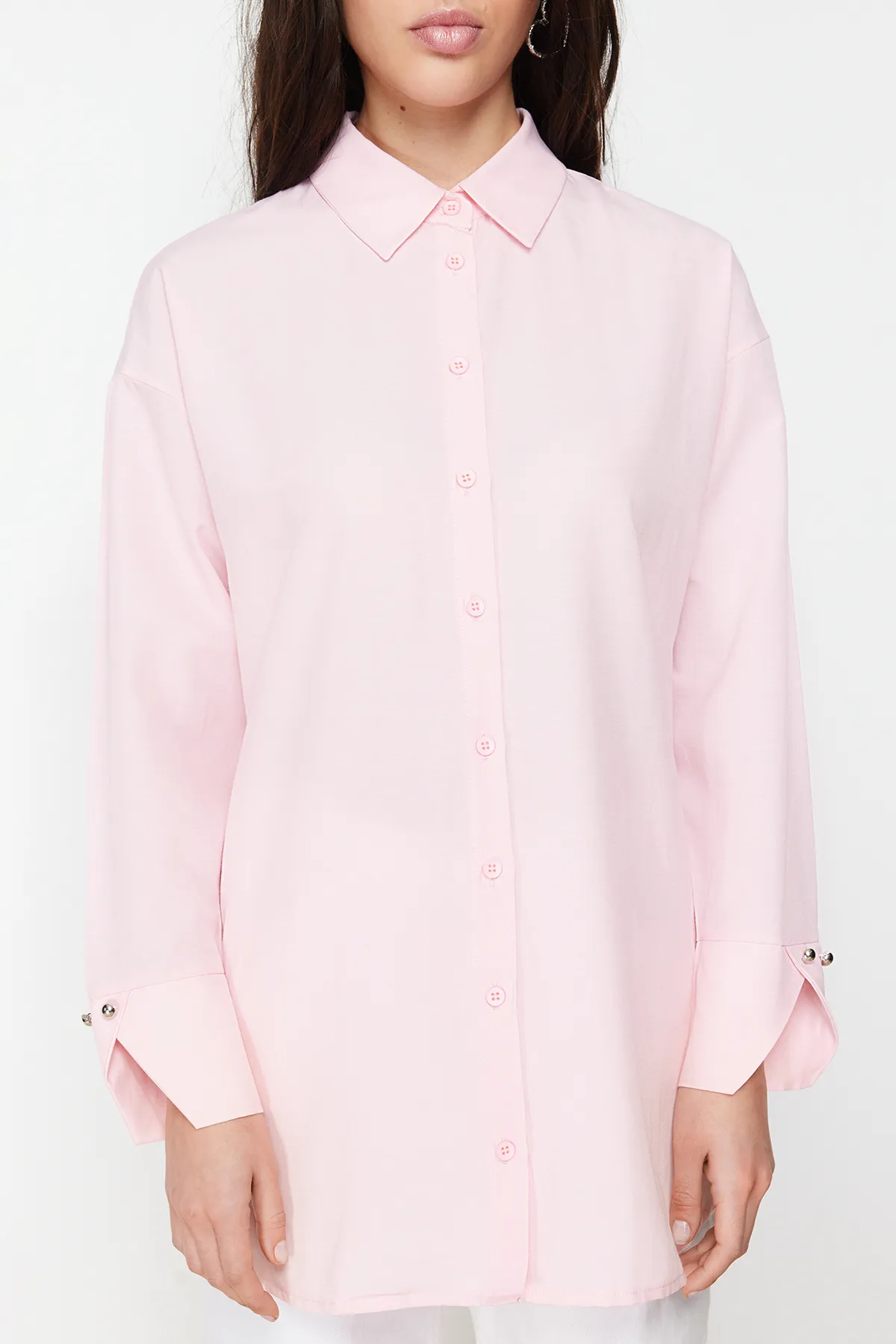Trendyol Modest  Hellrosa gewebtes Hemd mit Manschettendetails TCTSS24TG00052