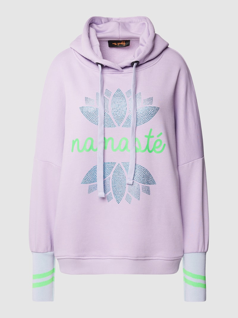 Hoodie mit Strasssteinbesatz Modell 'NAMASTE' in flieder