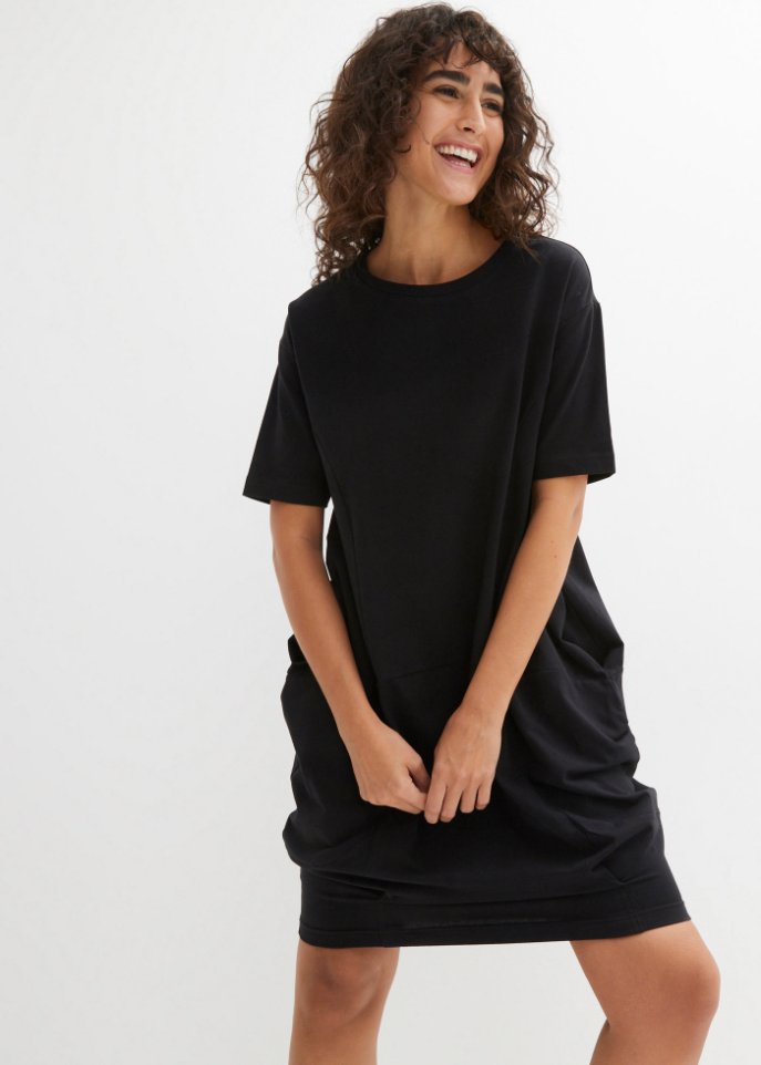 Knieumspielendes Oversized-Baumwoll-Kleid in O-Shape, 1/2-Arm