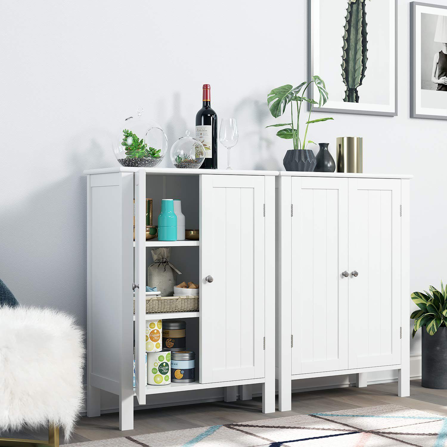 Homfa Badkommode, Badezimmerschrank mit Türen, Sideboard weiß 80 x 58 x 28cm