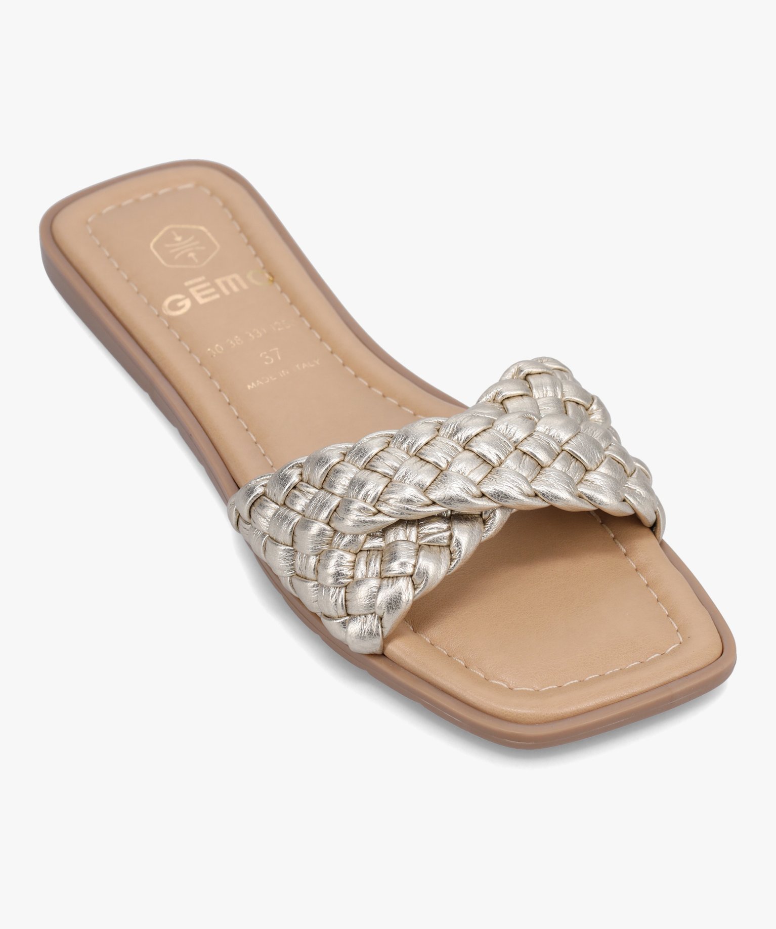 Mules femme à talon plat et bride tressée métallisée or | GEMO