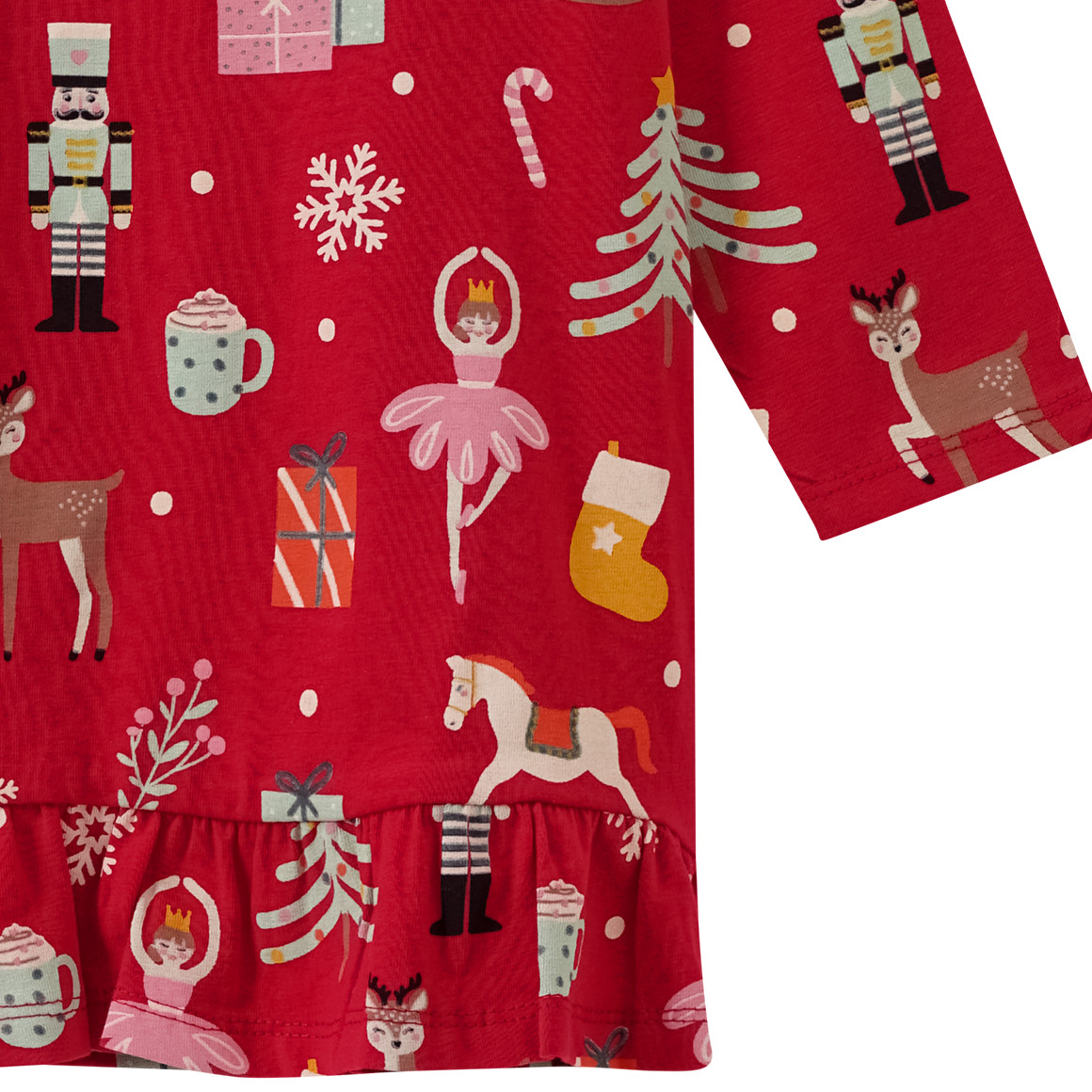 Mädchen Weihnachtsshirt mit bunten Motiven rot