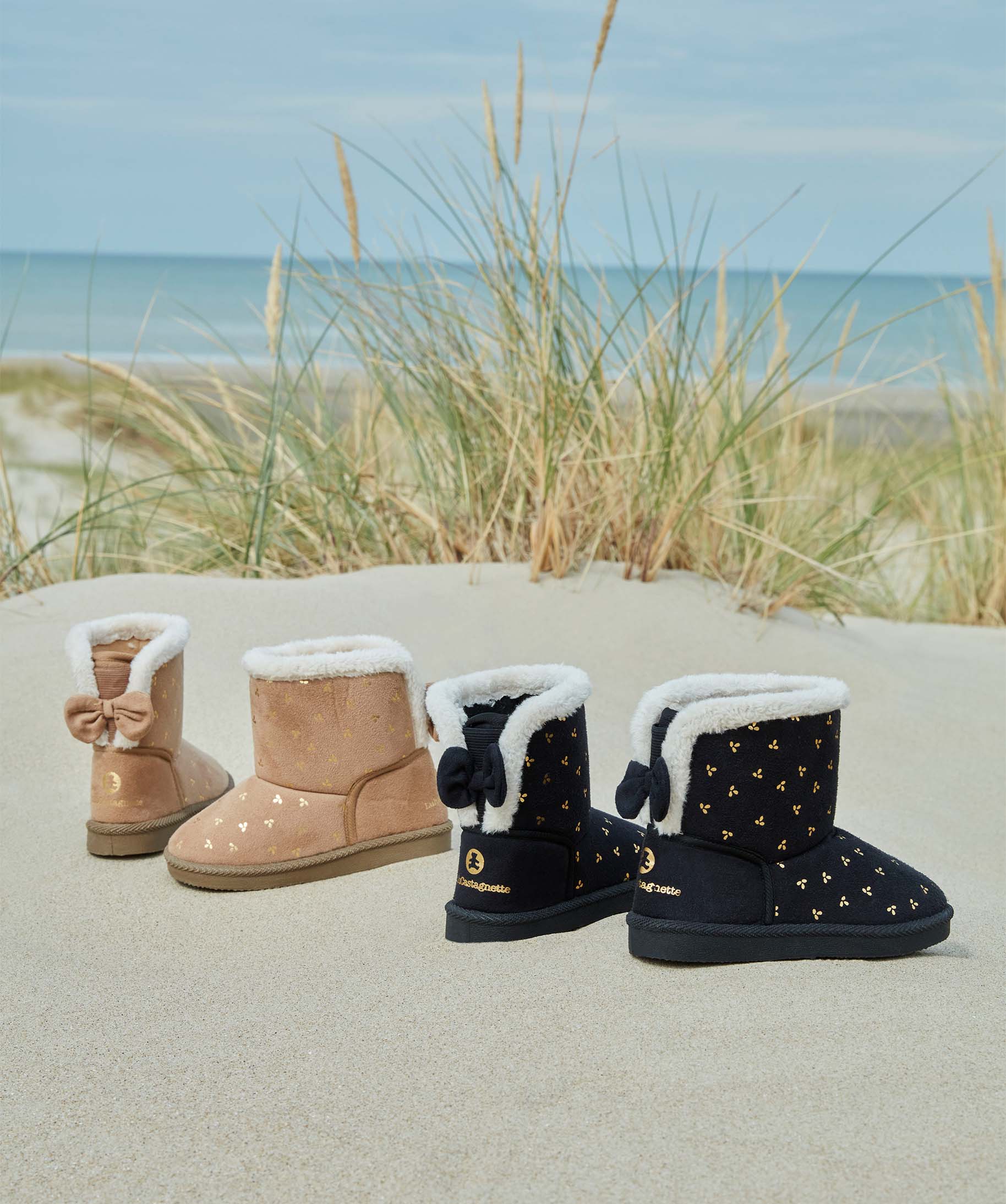 Boots fourrées fille en suédine motif métallisé - LuluCa... beige | GEMO