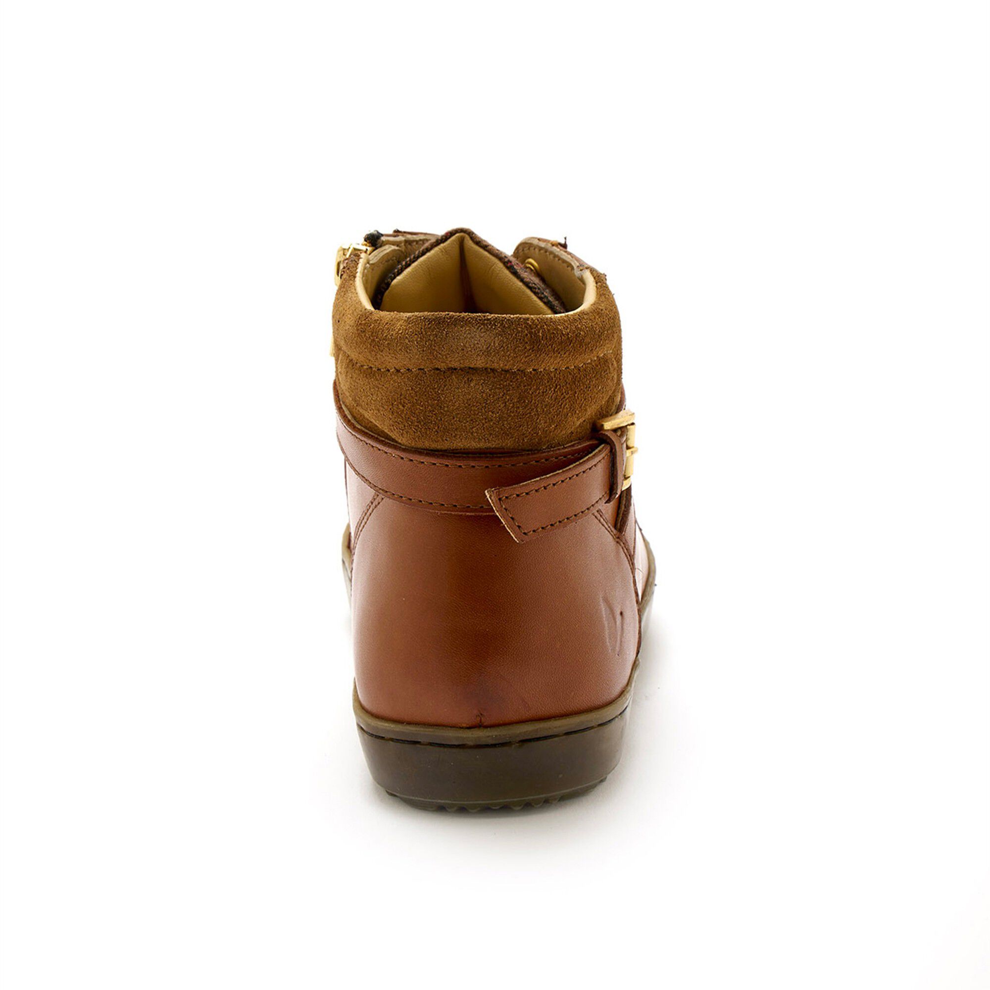 Baskets montantes zippées à lacets largeur confort en cuir