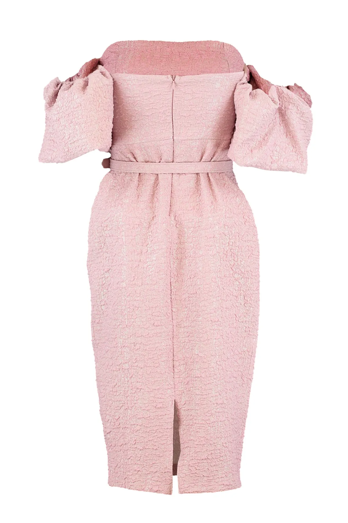 Trendyol Collection  Rosafarbenes, mit Gürtel gefüttertes, strukturiertes, gewebtes, selbstgemustertes, elegantes Abendkleid TPRSS19FZ0335
