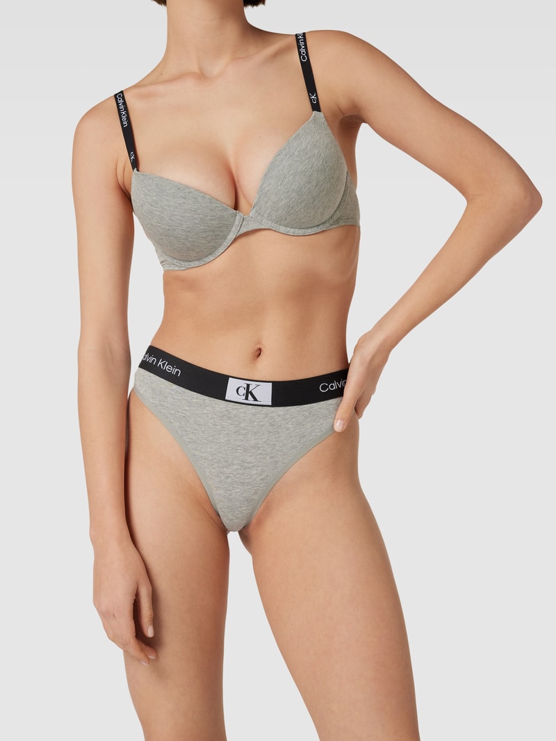 String mit elastischem Logo-Bund Modell 'MODERN THONG' in hellgrau meliert