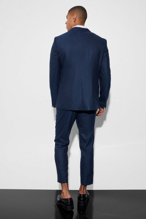 Einreihige Slim-Fit Anzugjacke mit Fischgräten-Print
