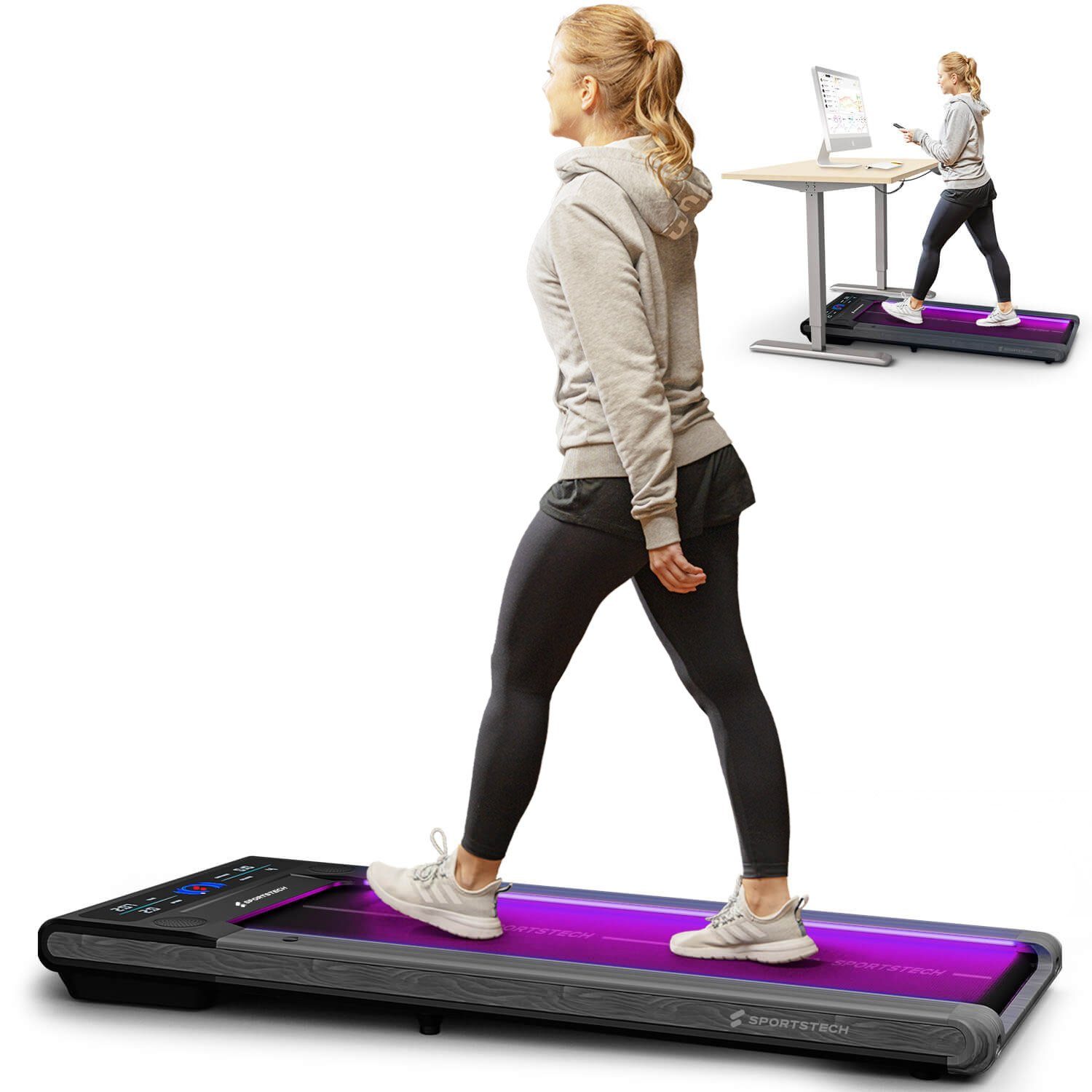 Sportstech Laufband sWalk, 1-6 km/h mit LED, interaktivem LCD-Display & App Verbindung