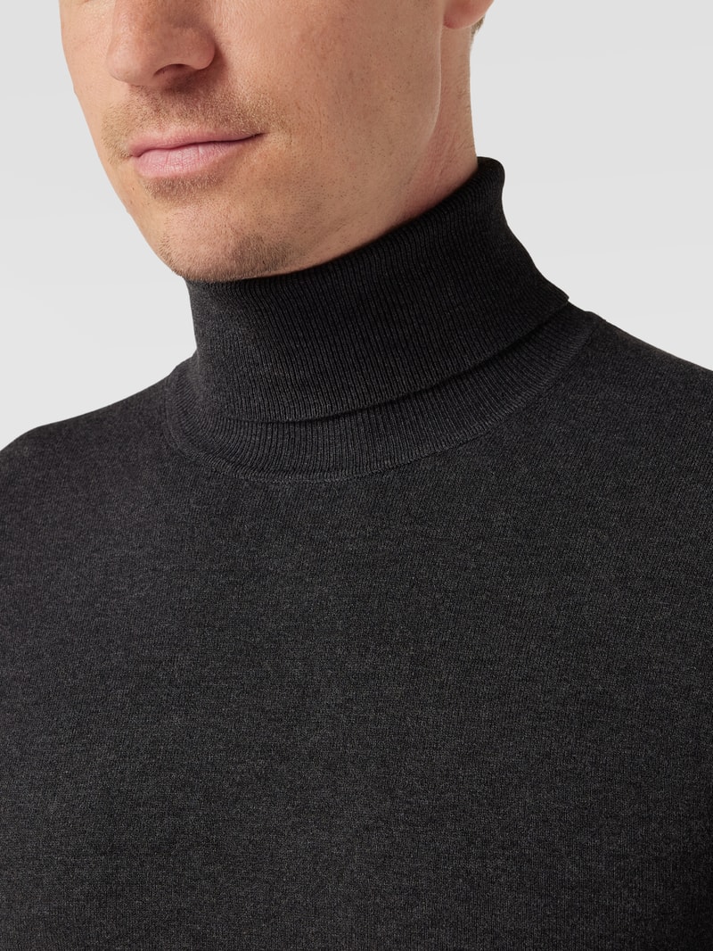 Longsleeve mit geripptem Rollkragen in dunkelgrau meliert