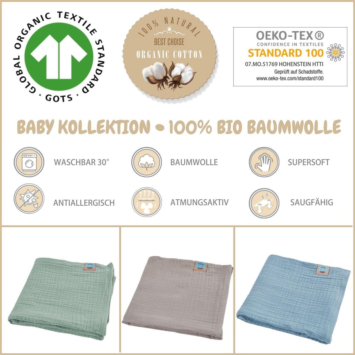 Babydecke Musselin 80x80 Pucktuch Mulltuch, SEI Design, 3ér Pack inkl. Geschenkverpackung