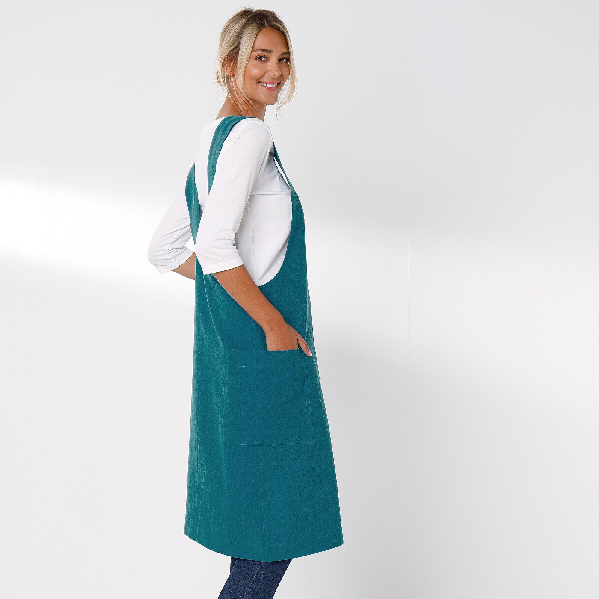 Tablier de cuisine japonais coton et lin uni personnalisable