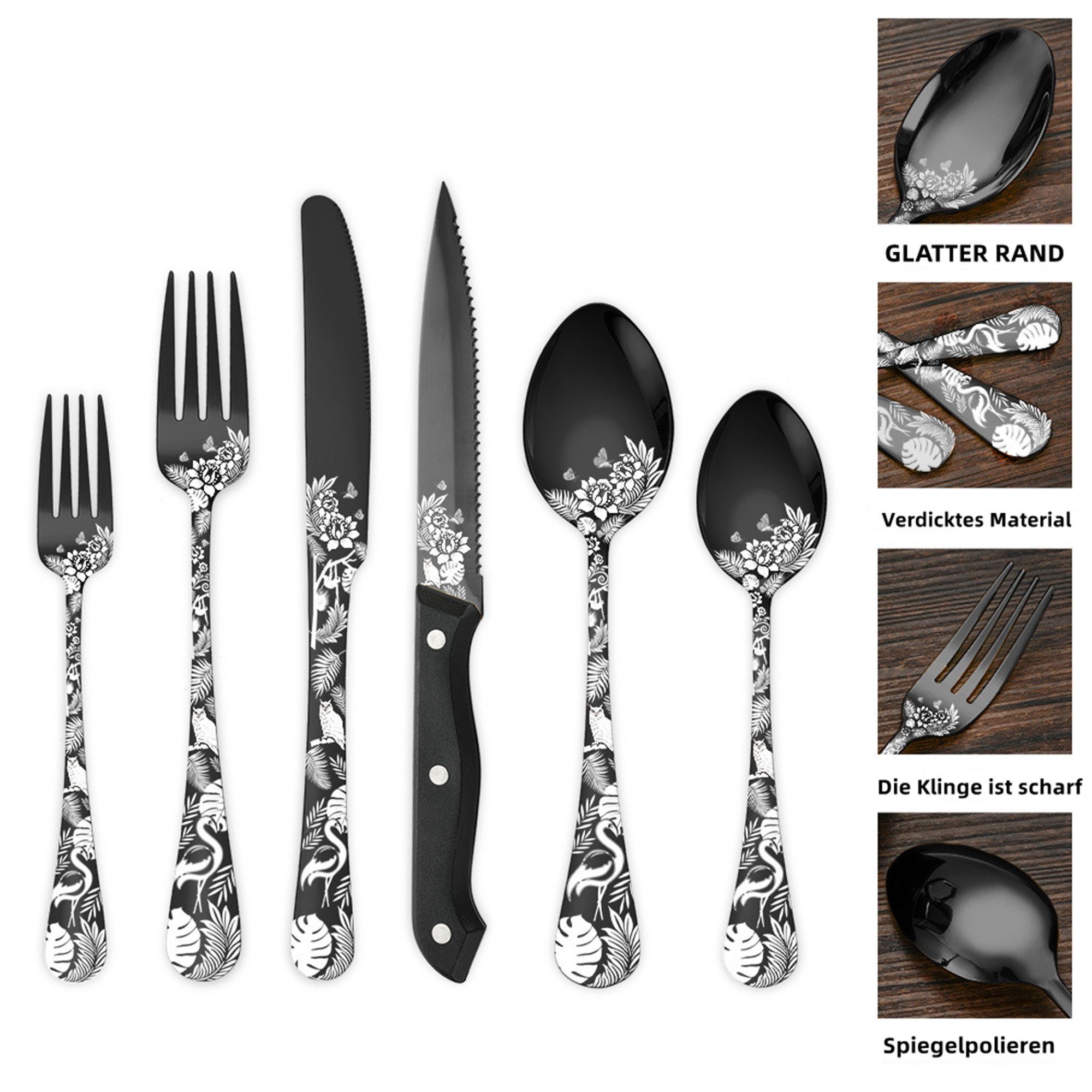 Tisoutec Besteck-Set Besteck-Set für 6 Personen, 24 teilig Essbesteck Set inkl. Messer, Besteck Edelstahl Spiegelpoliert,Steakbesteck, Spülmaschinenfest