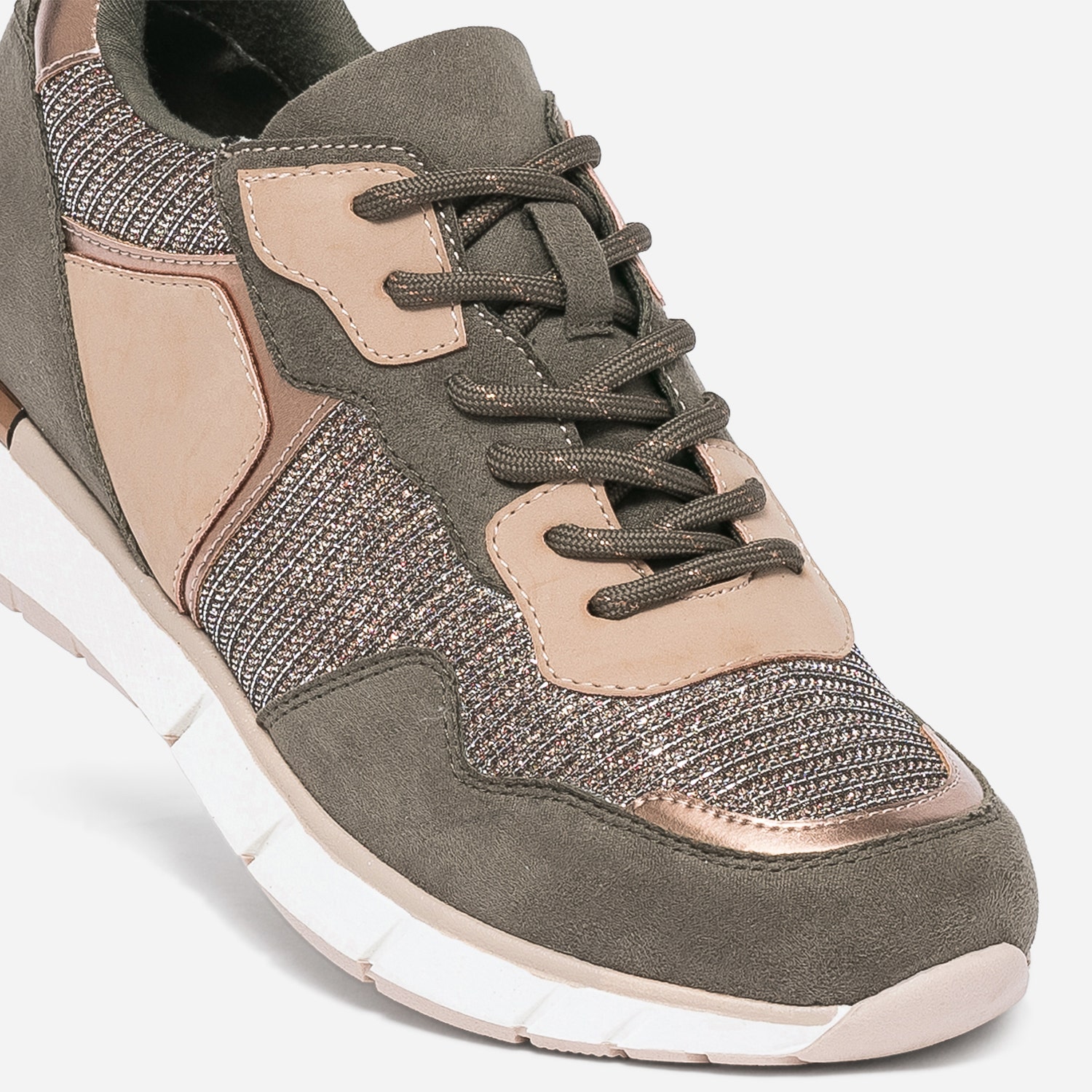 Tennis TEXTO kaki et beige mix matière