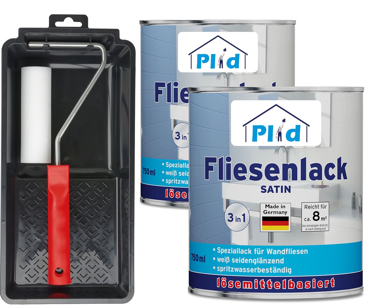 Plid Premium Fliesenlack Fliesen Lack  Fliesenfarbe Lackierset Weiß - Seidenglänzend