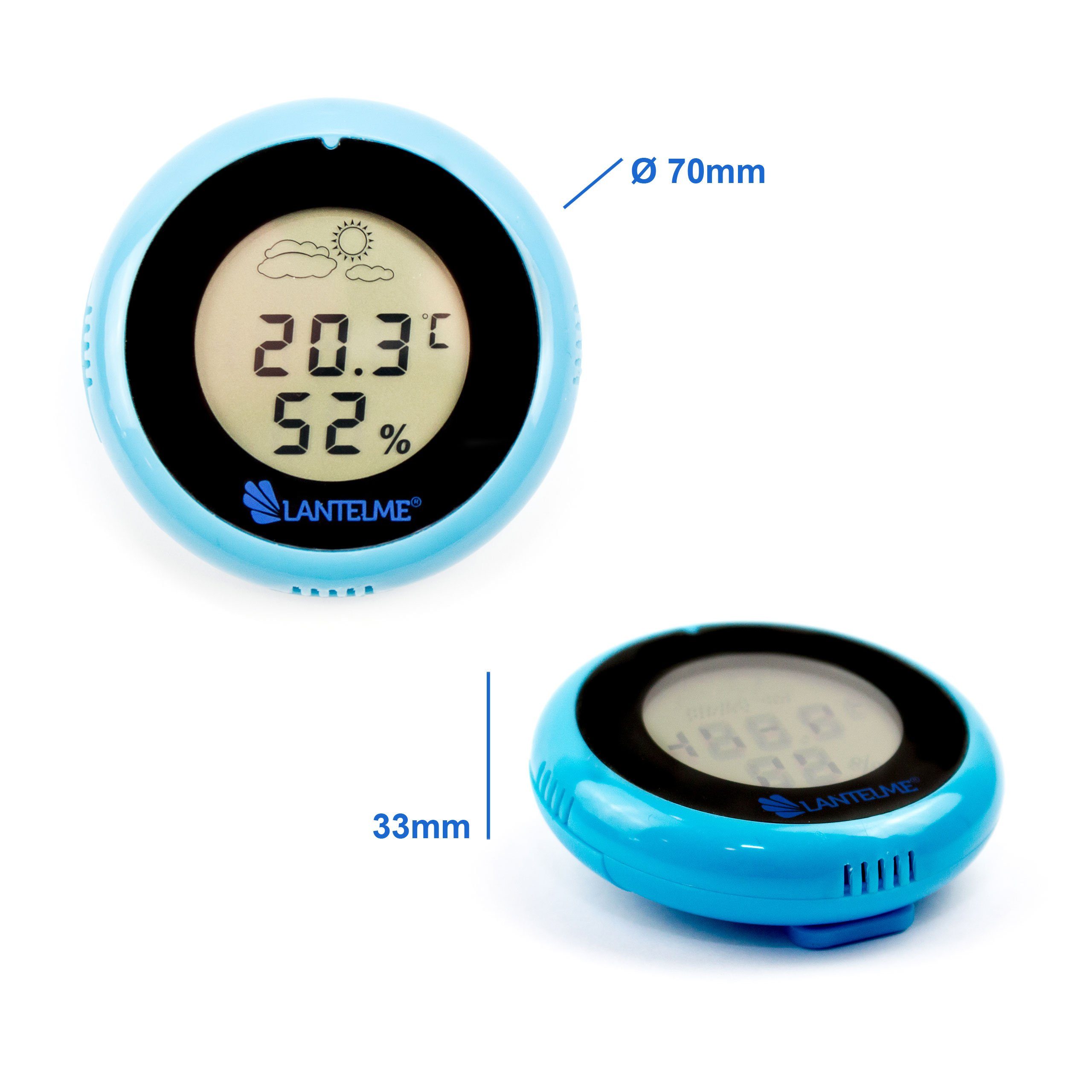 Lantelme Wetterstation 7cm Wetterstation (Clip und Saugnapf, rund digitale Anzeige)