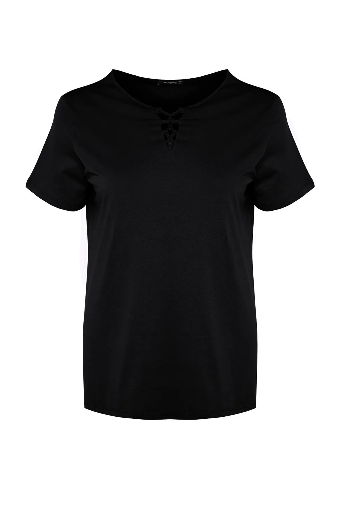 Trendyol Curve  Gestricktes T-Shirt mit schwarzem Kragen und detailliertem Kragen TBSSS22TS1027