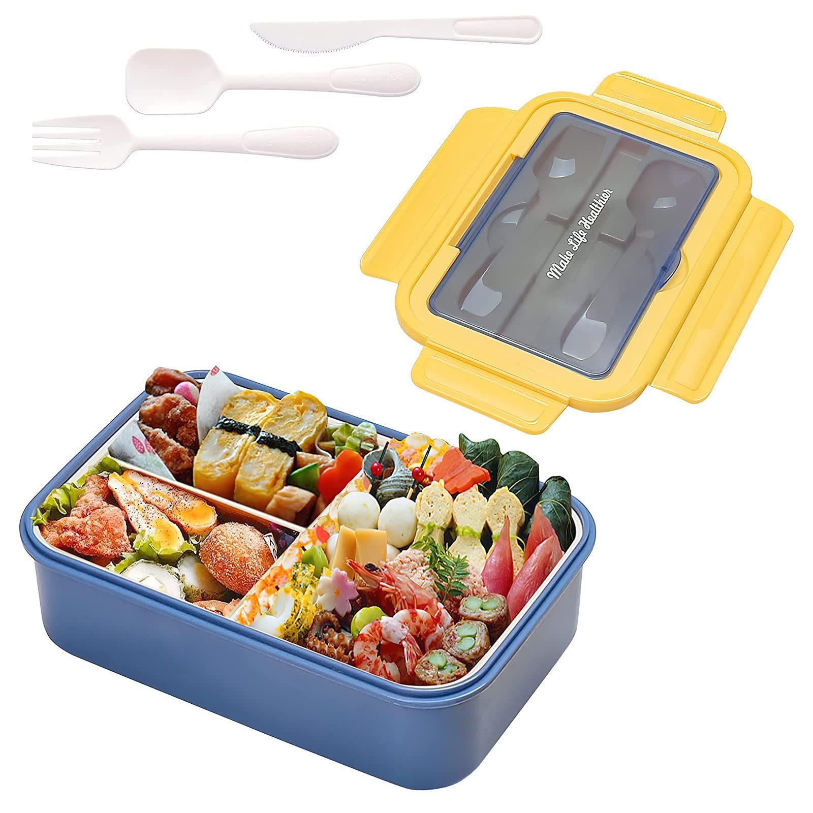 MDHAND Lunchbox 1400ml Lunchbox für Erwachsene, Brotdose Kinder, PP5, (1-tlg), mit 3 FäChern für Schule Arbeit Picknick Reisen