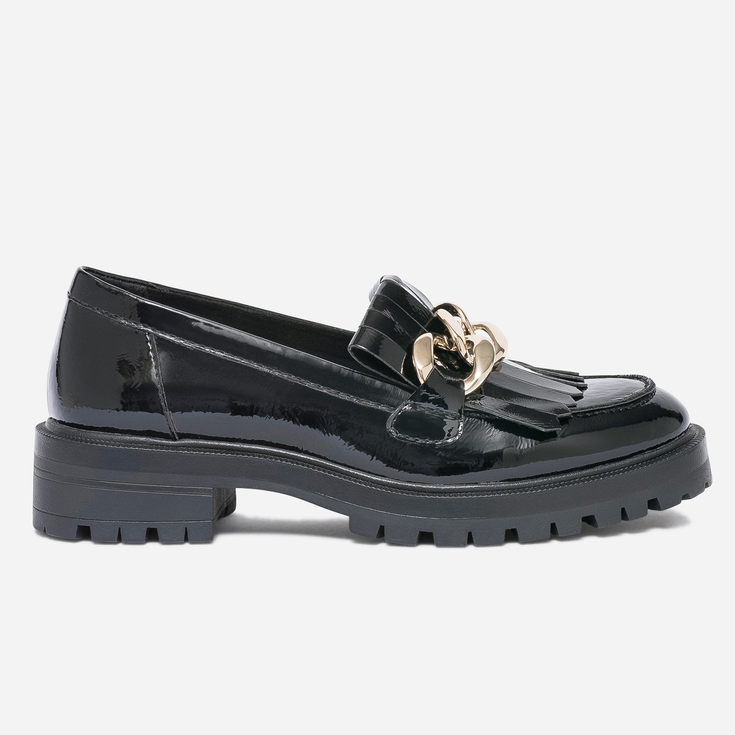 Mocassin TEXTO noir verni à patte frangée
