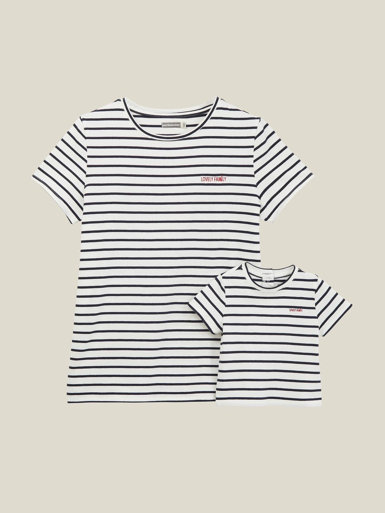 Kit spécial naissance T-shirt maman + T-shirt bébé raye bleu