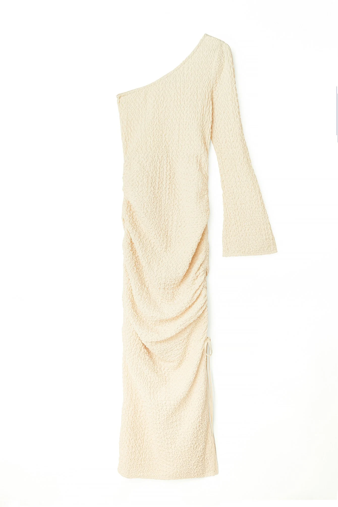 Strukturiertes, einseitig schulterfreies Maxikleid