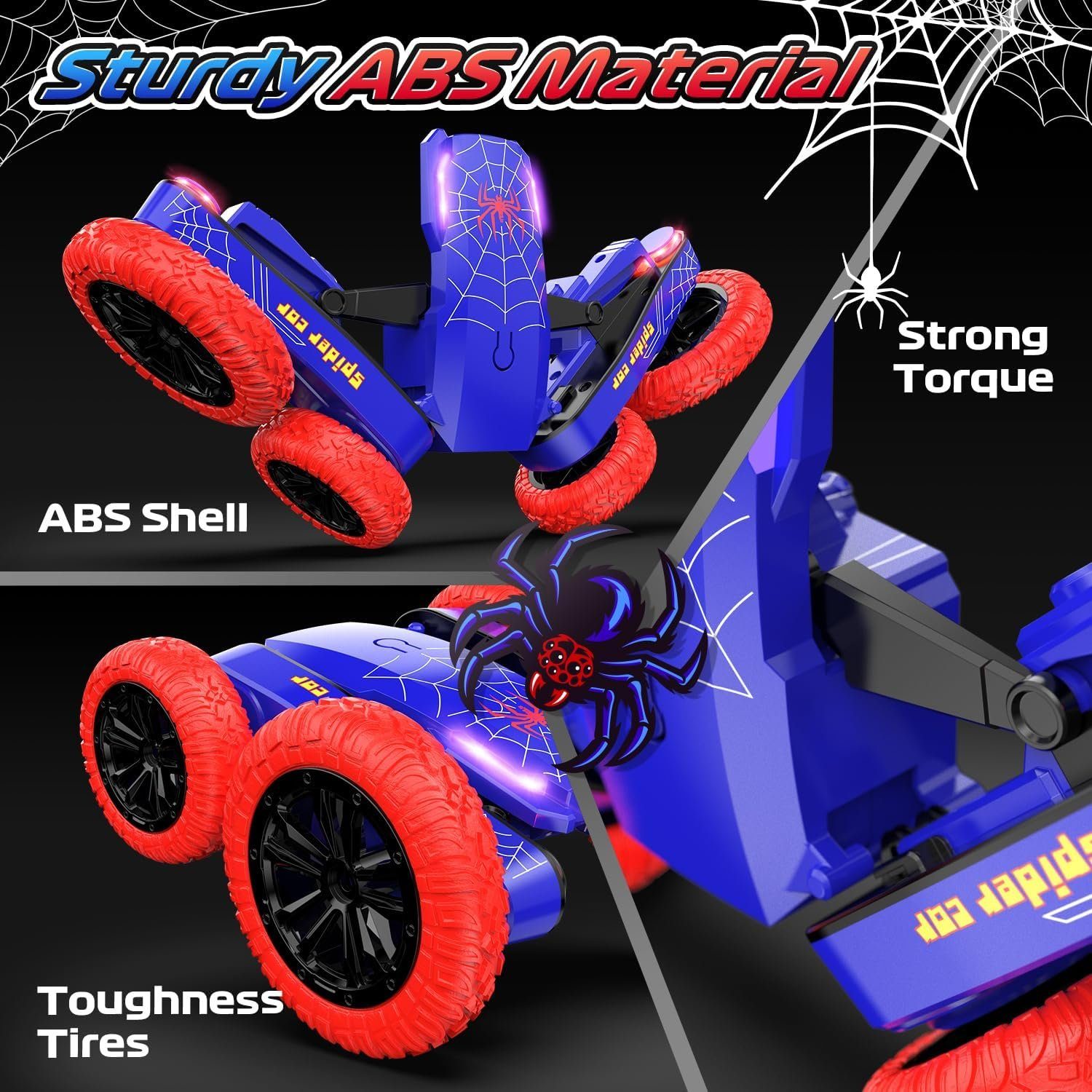 DEERC Ferngesteuertes Auto 4WD 360° Flip Stuntauto mit LED Blinken Spielzeug-Drohne (2,4 GHz Rock Crawler, 2 Batterien und Geburtstagsgeschenk für Kinder)