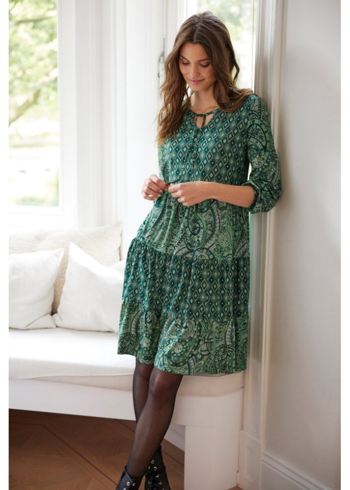 Kurzes Jerseykleid aus Baumwoll- Viskose Mischung, A-Linie