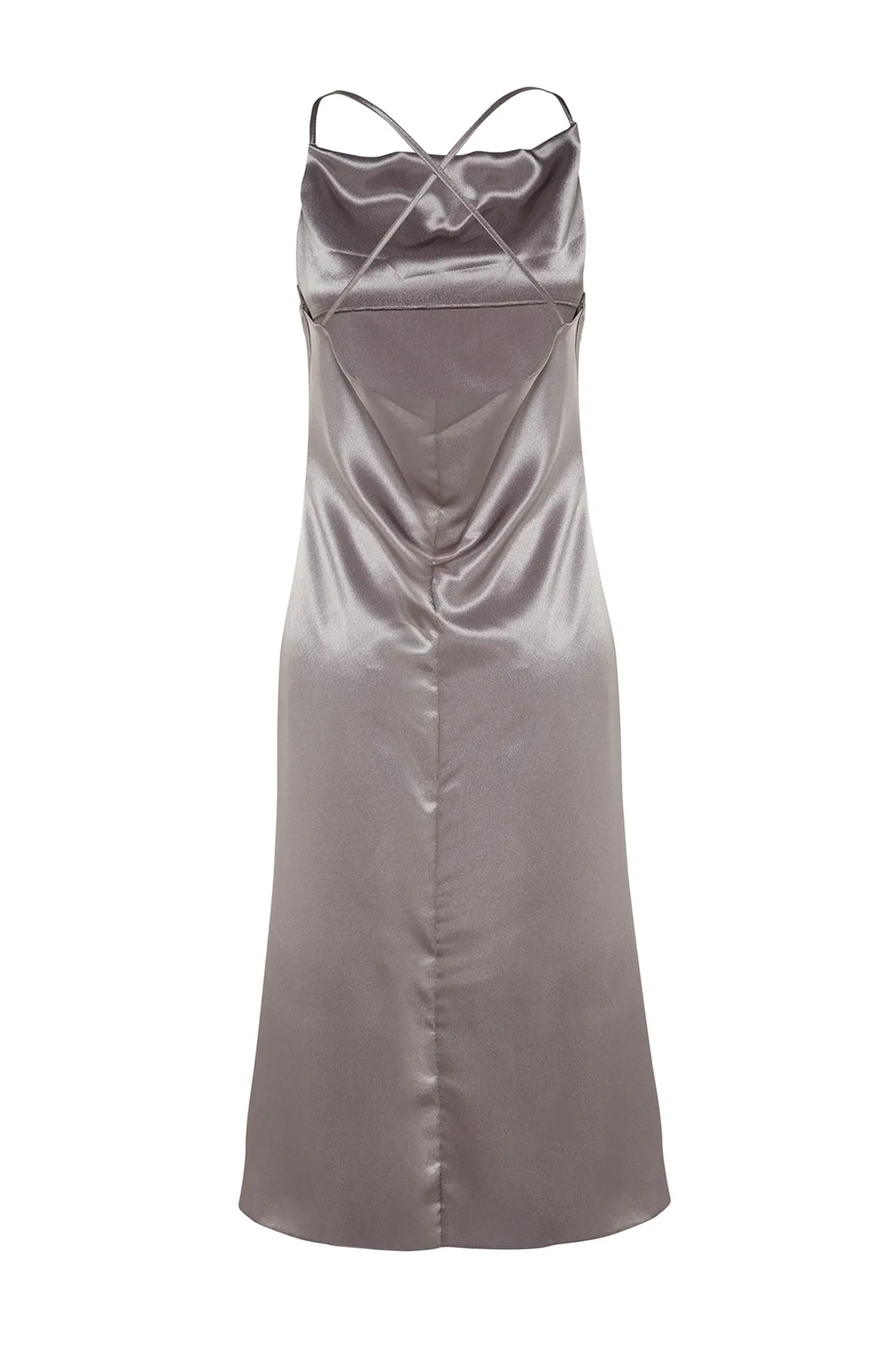 Trendyol Collection  Silbernes Abendkleid aus gewebtem Satin TPRSS23EL00003