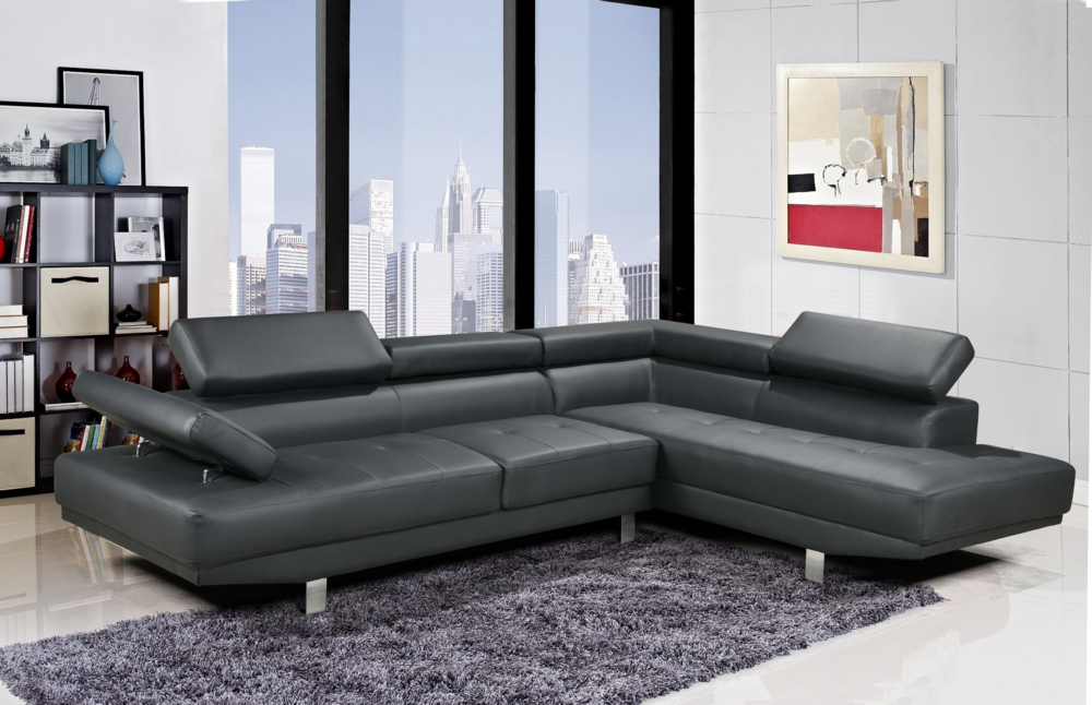 Happy Home Happy Home Ecksofa mit verstellbare Kopf- und Arm-Funktionen HSP108-DGR dunkelgrau Lederoptik