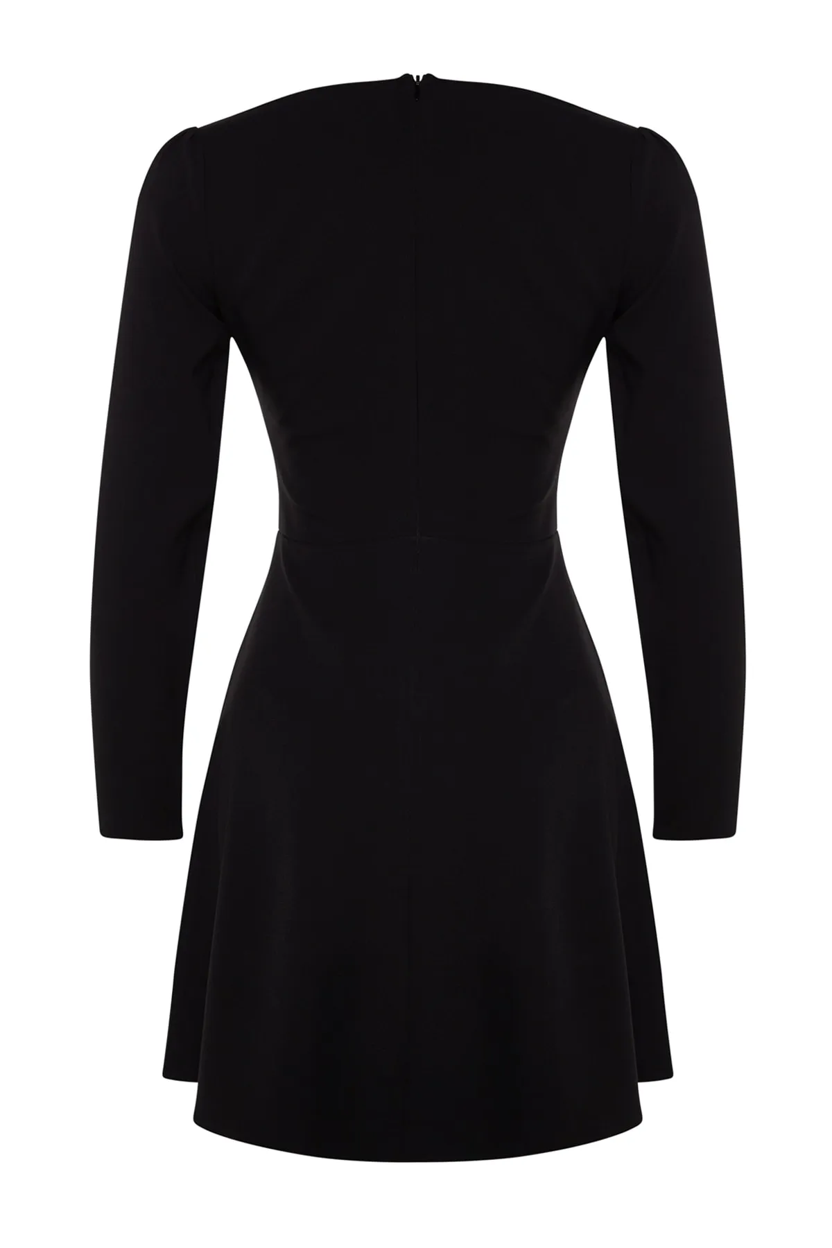 Trendyol Collection  Schwarzes elegantes Abendkleid mit offener Taille/Skater-Rippmuster TPRAW24EL00124