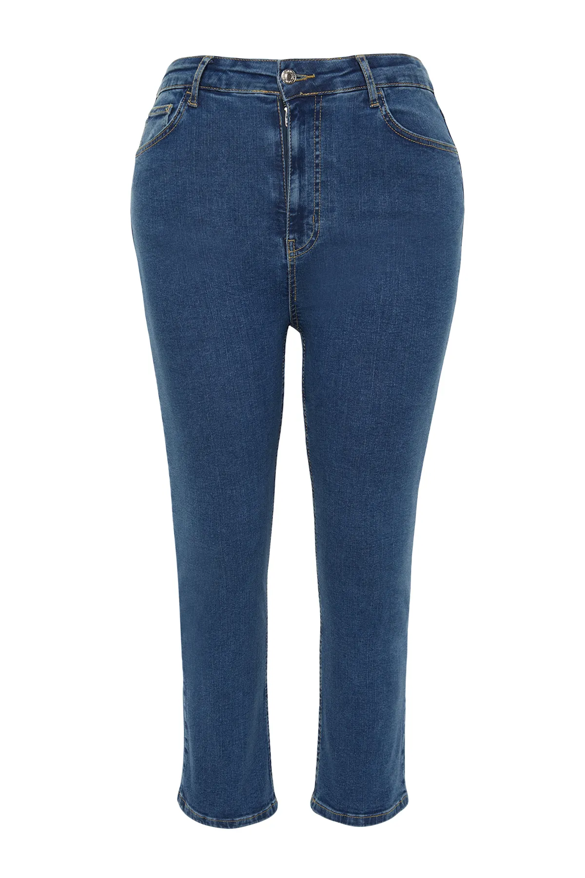 Trendyol Curve  Blaue, kurze, dehnbare Skinny-Denim-Jeans TBSSS24CJ00032