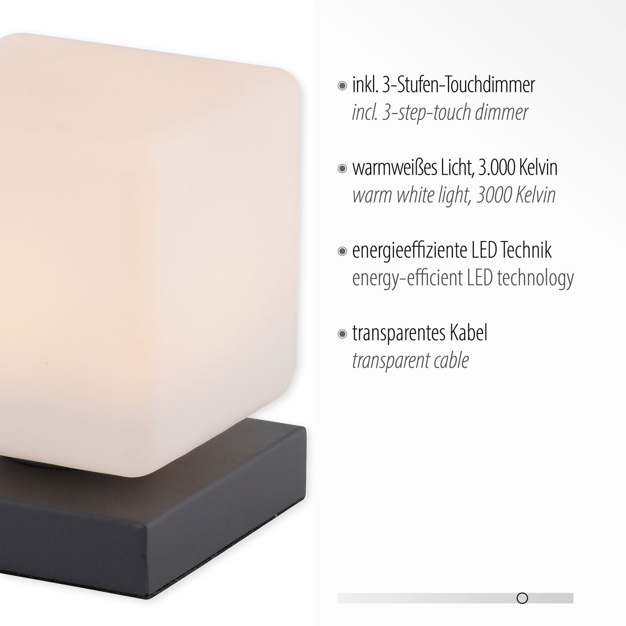 Paul Neuhaus LED Tischleuchte DADOA, 1x LED-Board/5Watt/3000K, Innenleuchte, IP20, 3-Stufen-Touchdimmer